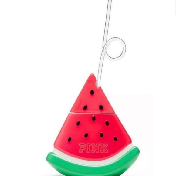 PINK Watermelon Drink Cup Bottle Collectible with curly straw Victoria's Secret - Picture 1 of 3